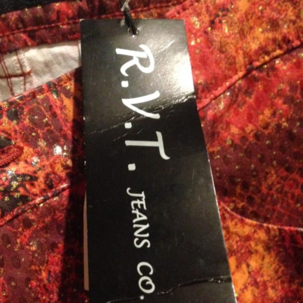 Faux Red/Burnt Orange  Snake Skin Plus Size Jeans - Picture 2 of 8